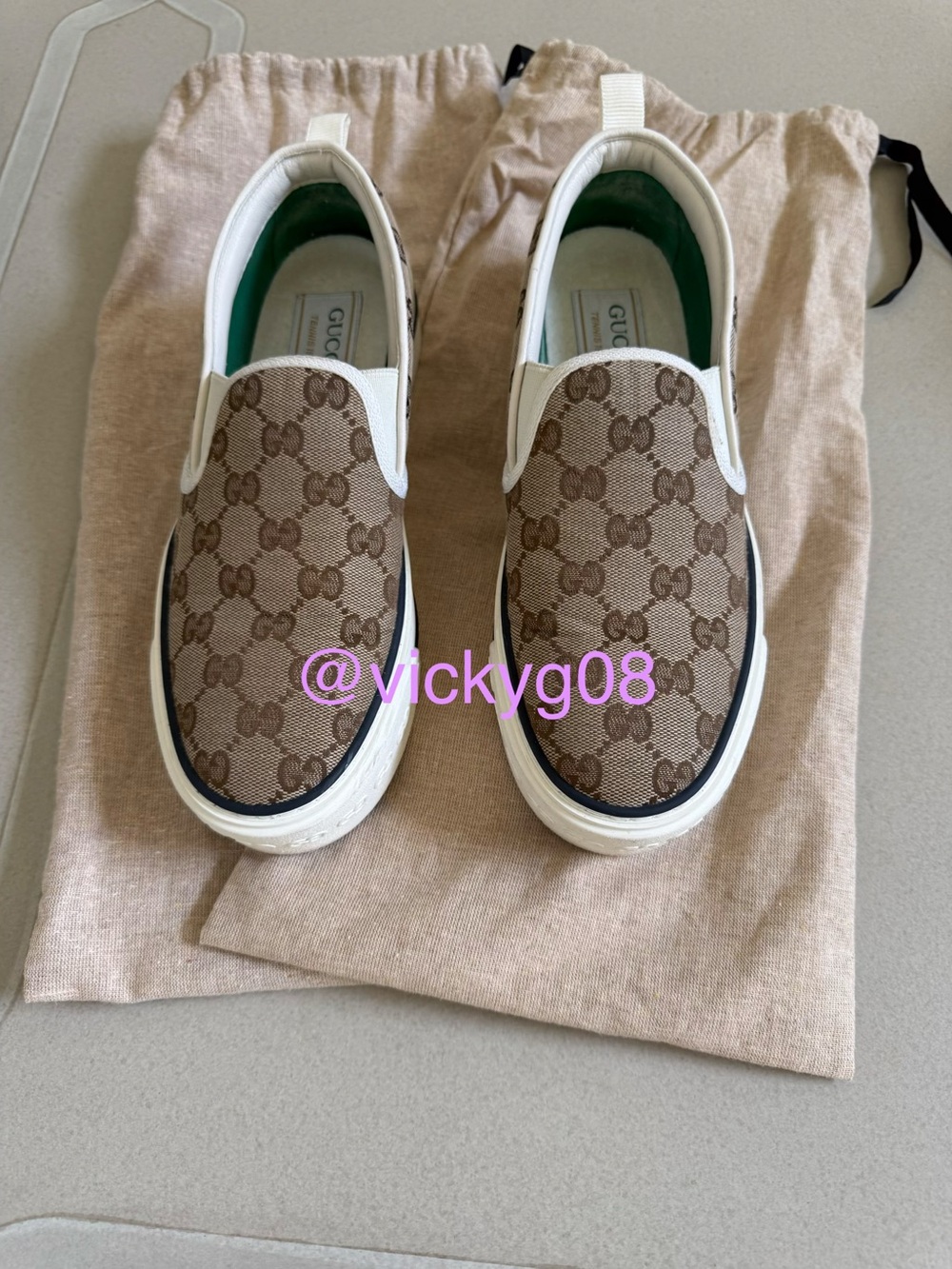 Gucci Brown GG Canvas Slip-On Loafers with White Trim